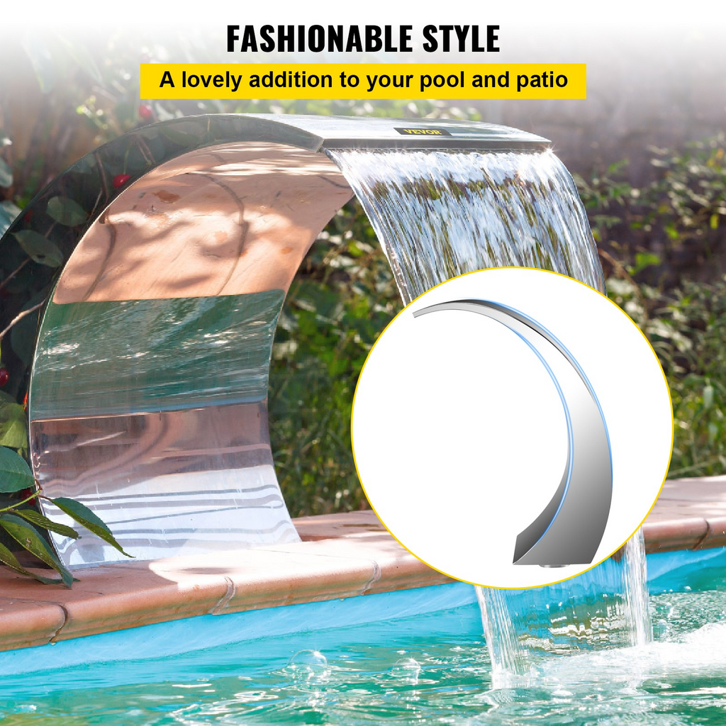 Fuente de cascada para piscina de 15,4" x 7,9" x 1,5" plateada