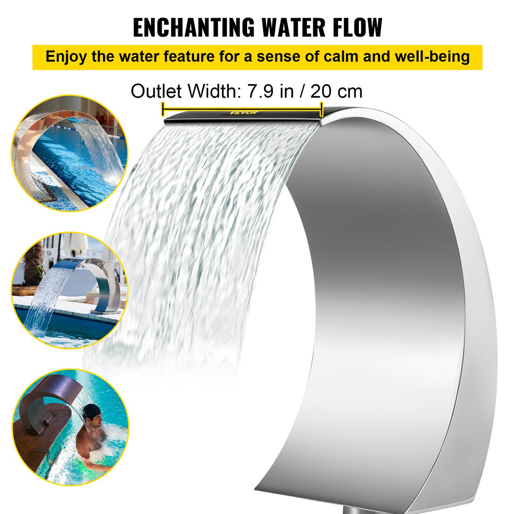 Fuente de cascada para piscina de 15,4" x 7,9" x 1,5" plateada