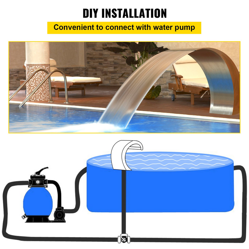 Fuente de cascada para piscina de 15,4" x 7,9" x 1,5" plateada