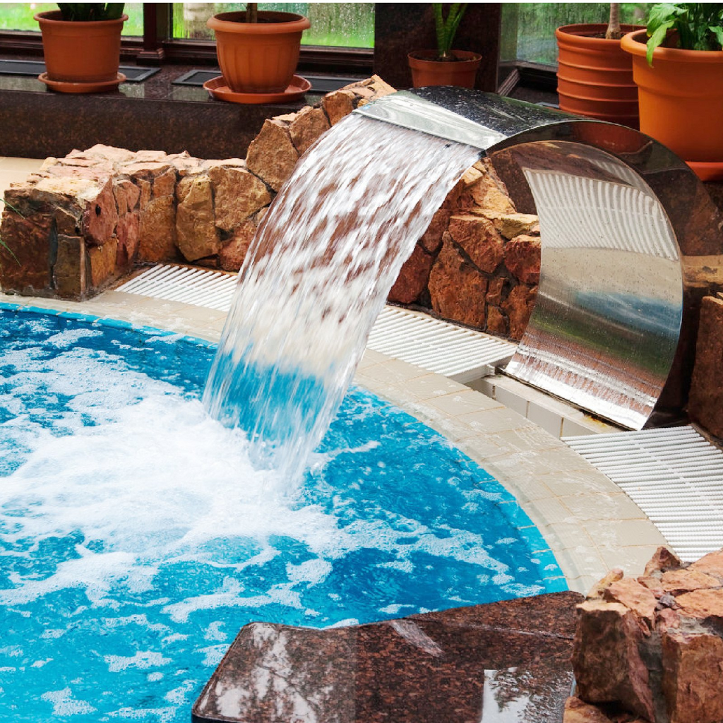 Fuente de cascada para piscina de 15,4" x 7,9" x 1,5" plateada