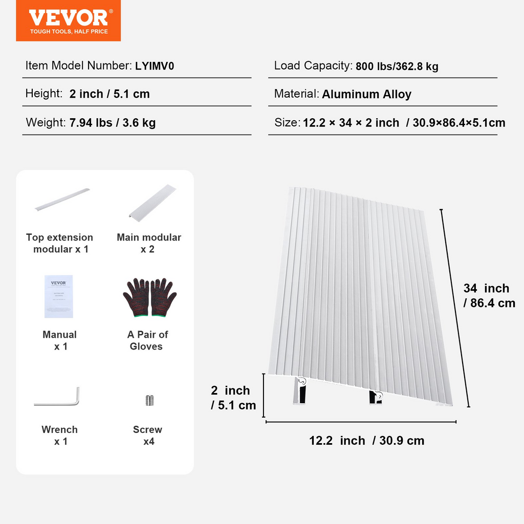 Rampa para umbral de puerta VEVOR elevación de 2" capacidad de carga de 800 lb