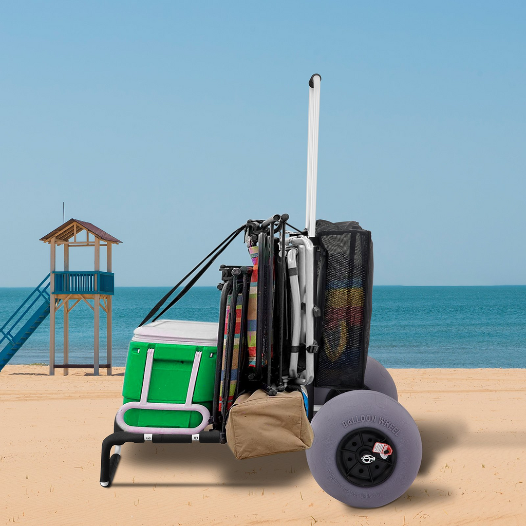 Carritos de playa VEVOR para arena de 23" x 15" con ruedas tipo globo de TPU de 13" capacidad de carga de 165 libras y altura ajustable de 33,1" a 51,6"