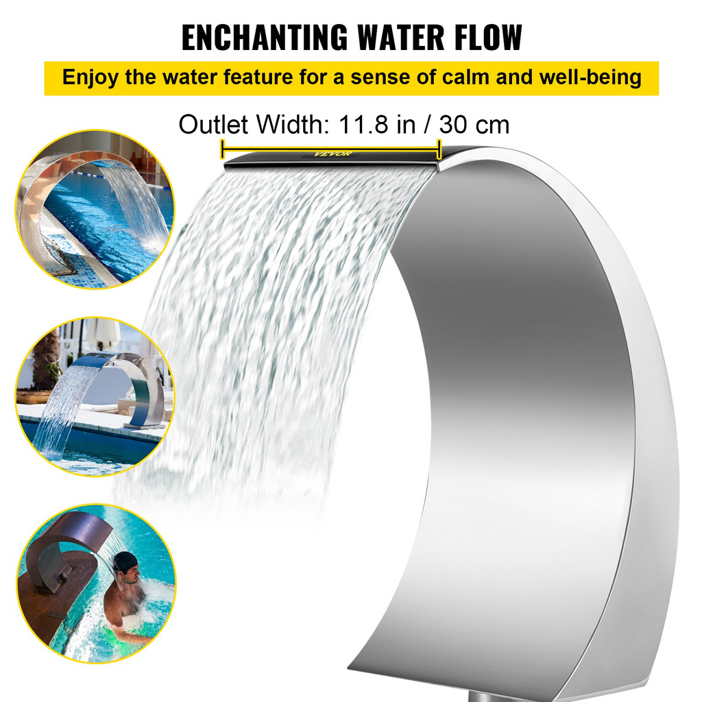 Fuente de piscina con cascada decorativa de acero inoxidable de 11,8" x 23,6" x 17,7"