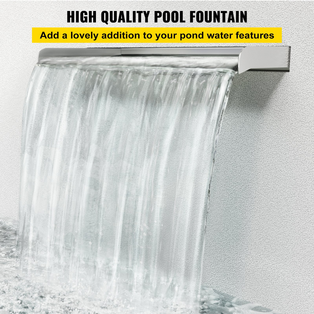 Fuente de piscina VEVOR de acero inoxidable con cascada y conector de tubería rectangular para jardín y exterior (17,7")