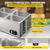 Calentador de alimentos comercial VEVOR de 110 V 4 bandejas de acero inoxidable de 1/4 GN capacidad de 14,8 cuartos de galón mesa de vapor de 1500 W 15 cm/6 pulgadas de profundidad