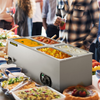 Calentador de alimentos comercial VEVOR de 110 V 4 bandejas de acero inoxidable de 1/4 GN capacidad de 14,8 cuartos de galón mesa de vapor de 1500 W 15 cm/6 pulgadas de profundidad