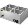 Calentador de alimentos comercial VEVOR de 110 V 4 bandejas de acero inoxidable de 1/4 GN capacidad de 14,8 cuartos de galón mesa de vapor de 1500 W 15 cm/6 pulgadas de profundidad