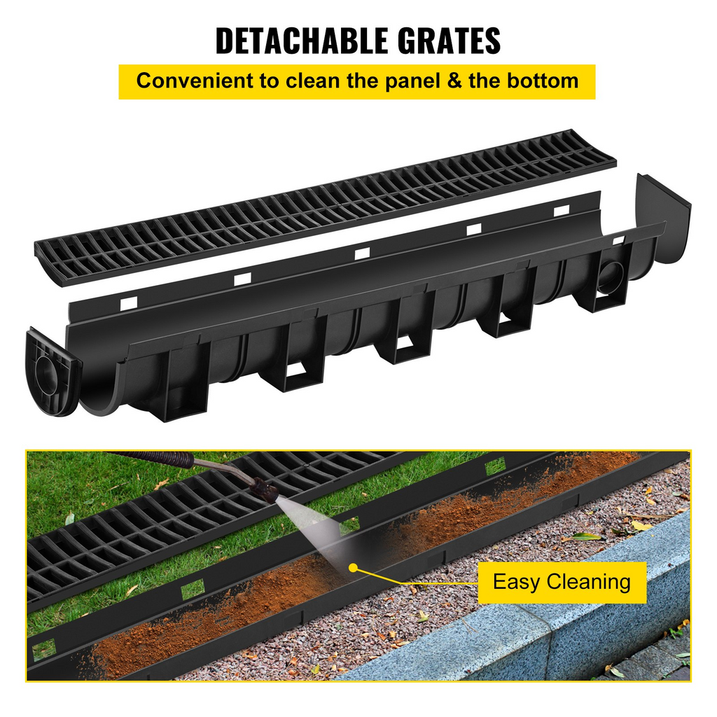 Sistema de drenaje de zanja VEVOR HDPE 5,8 x 5,2 x 39,4" con rejilla de plástico 3 x 39 con 3 tapas de extremo