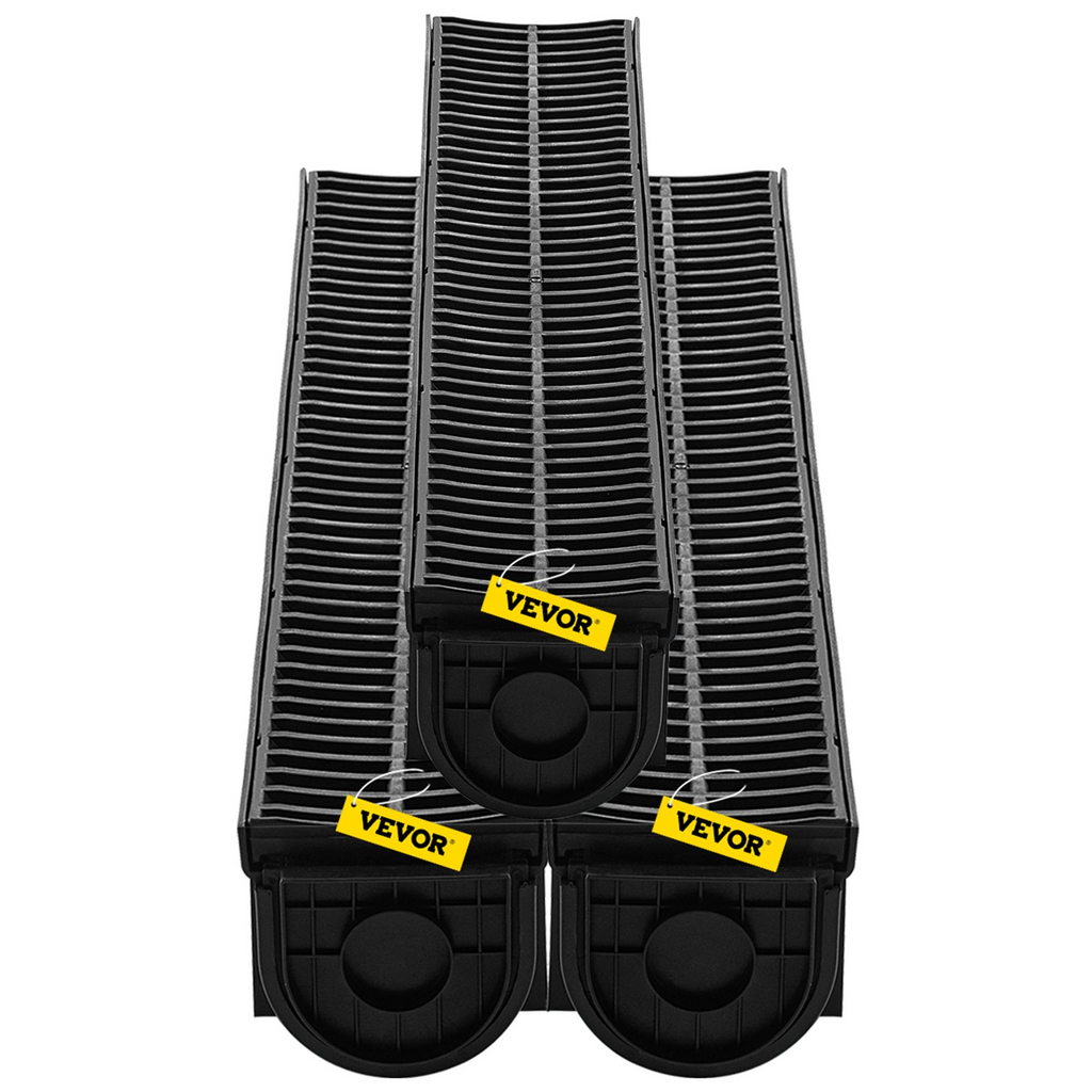 Sistema de drenaje de zanja VEVOR HDPE 5,8 x 5,2 x 39,4" con rejilla de plástico 3 x 39 con 3 tapas de extremo