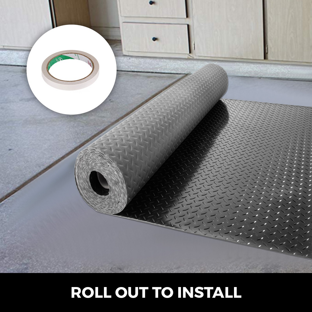 VEVOR Alfombrillas para garaje 2 rollos 17 x 3,6 pies 2,5 mm de grosor color negro de PVC para debajo del coche