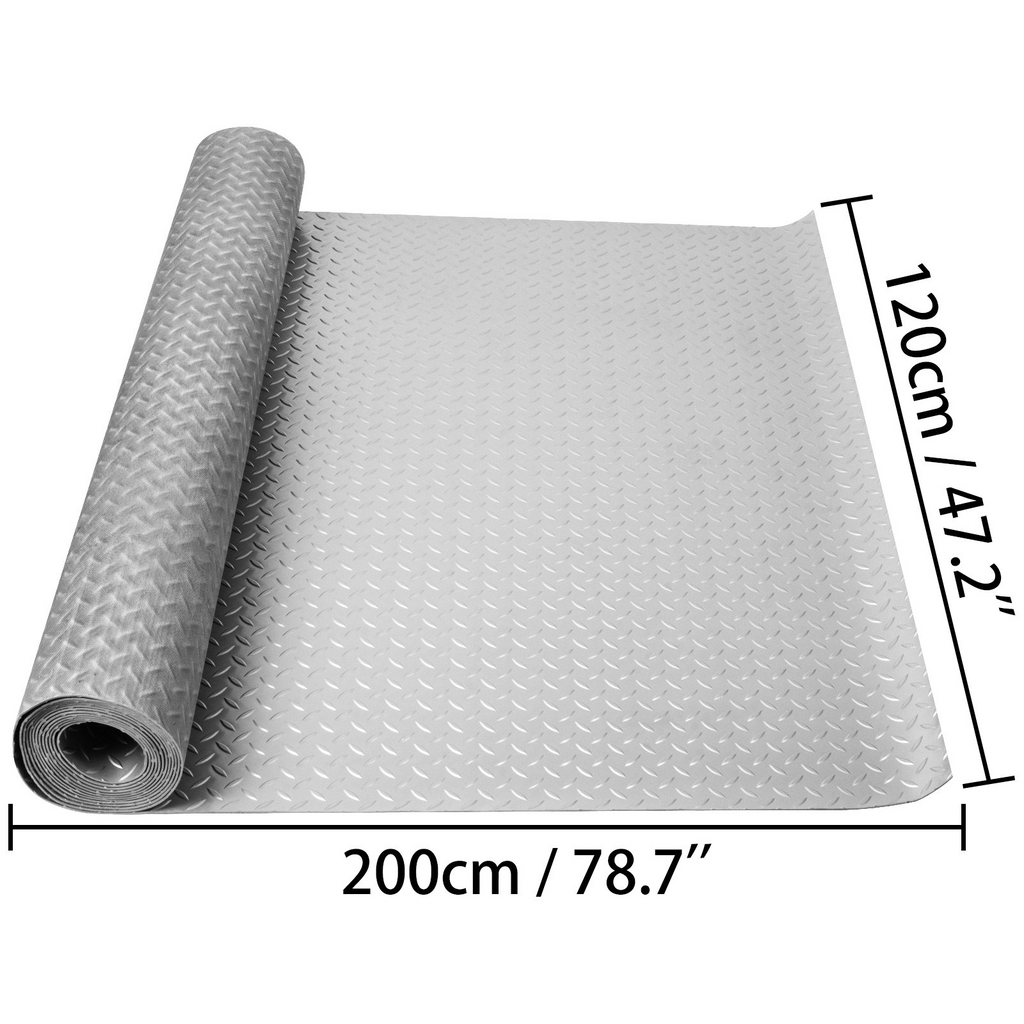 Alfombrilla de vinilo para garaje (3,9 x 6,56 pies) antideslizante con textura de diamante color plateado para cubrir debajo del coche 25,6 pies