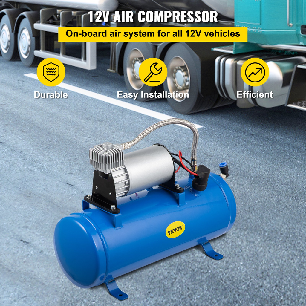 Compresor de aire VEVOR de 12 V con bocina de tren y tanque de 150 PSI