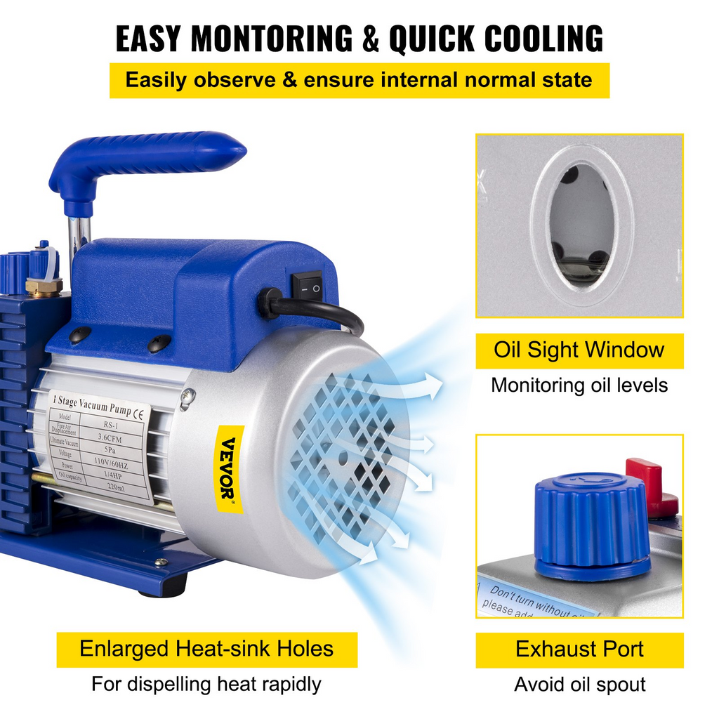 Bomba de vacío VEVOR de 3.6 CFM y 1/4 HP + cámara de vacío de 3 galones acero inoxidable JH2