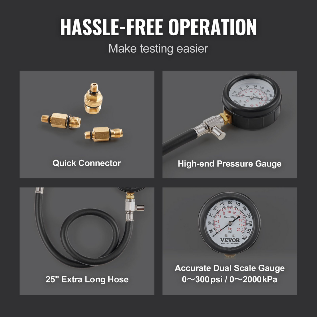 Kit adaptador de comprobador de compresión VEVOR 9 piezas preciso de 0 a 300 psi