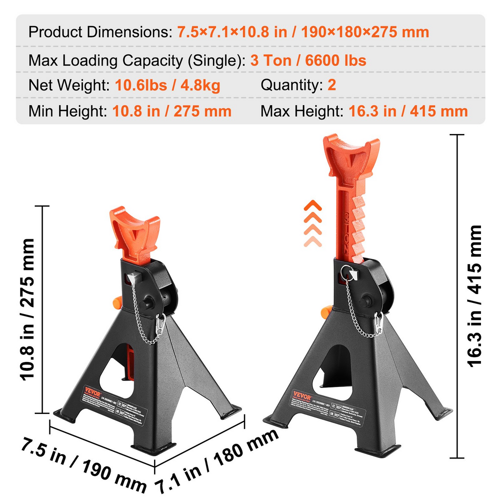 Soportes para gatos para automóvil con capacidad de 3 toneladas (6000 lb)