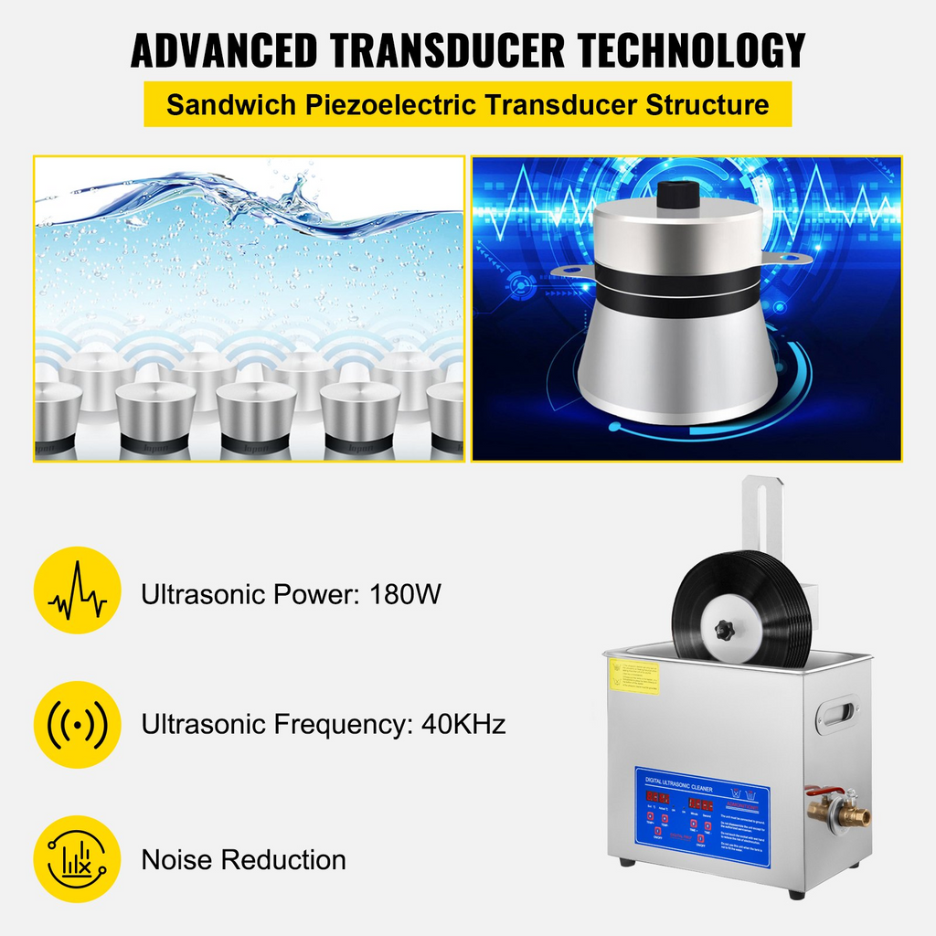Limpiador ultrasónico VEVOR de 6 l limpiador ultrasónico de vinilo de 7 a 12 pulgadas de 8 discos 180 W