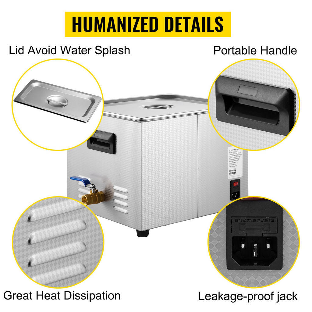 Limpiador ultrasónico mejorado VEVOR de 15 l (calentador de 600 W, ultrasónico de 360 W)