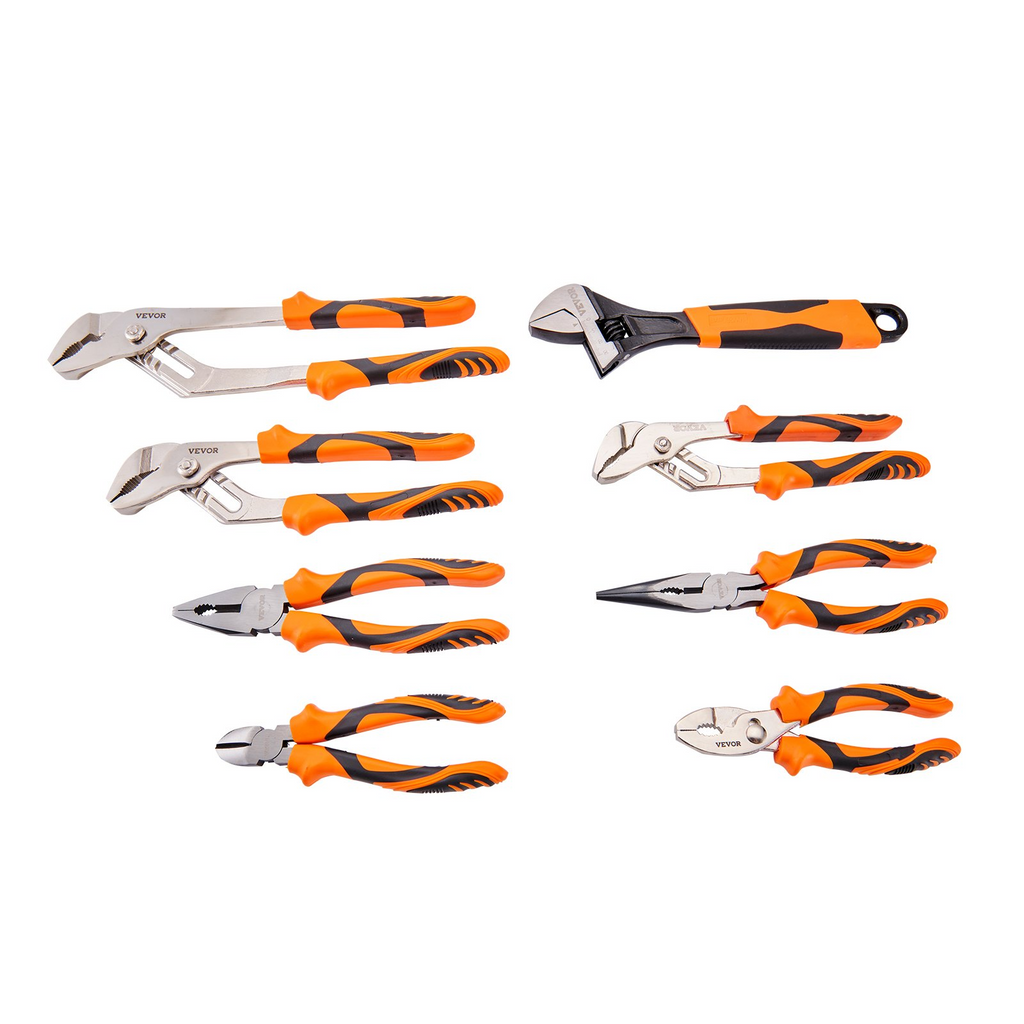 Juego de alicates VEVOR de 8 piezas acero con alto contenido de carbono de unión ranurada de 12" 10" y 8" alicates de liniero de 8" de 6" punta larga de 8" cortador diagonal de 6" llave ajustable de 10"