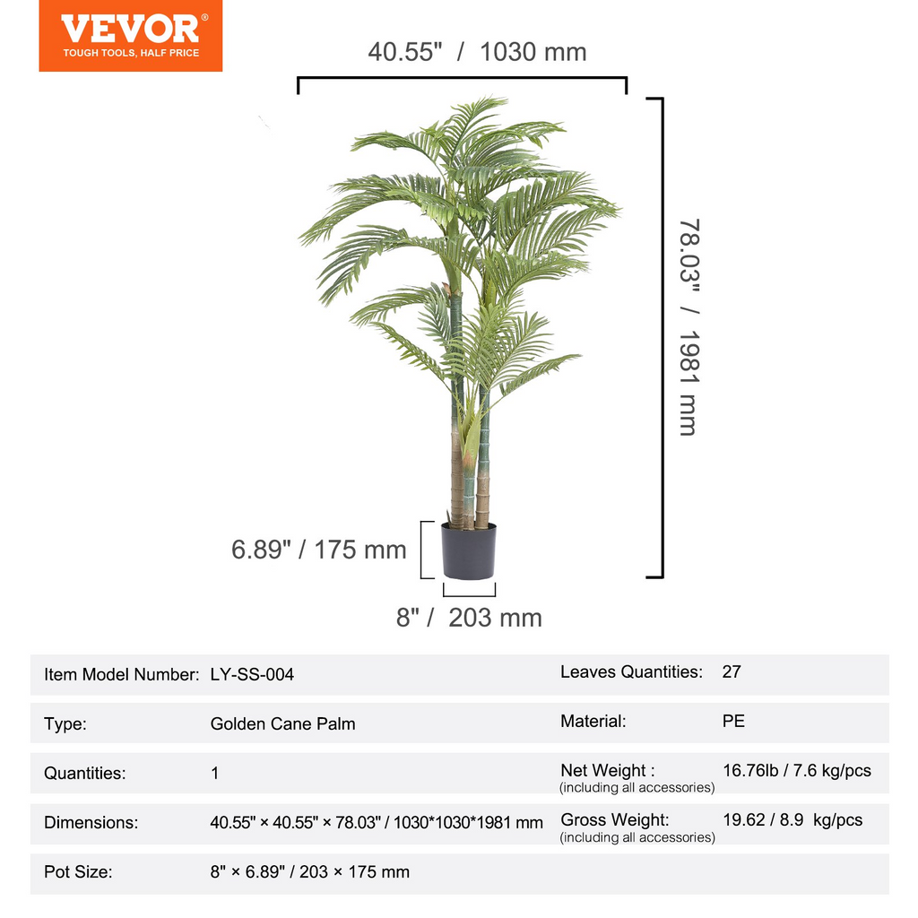 Palmera artificial de caña dorada 6,5 pies de alto de polietileno y protección antivuelco