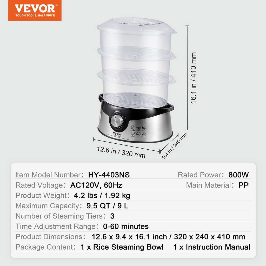 Vaporera eléctrica VEVOR 9,5 cuartos de galón/9 l de 800 W
