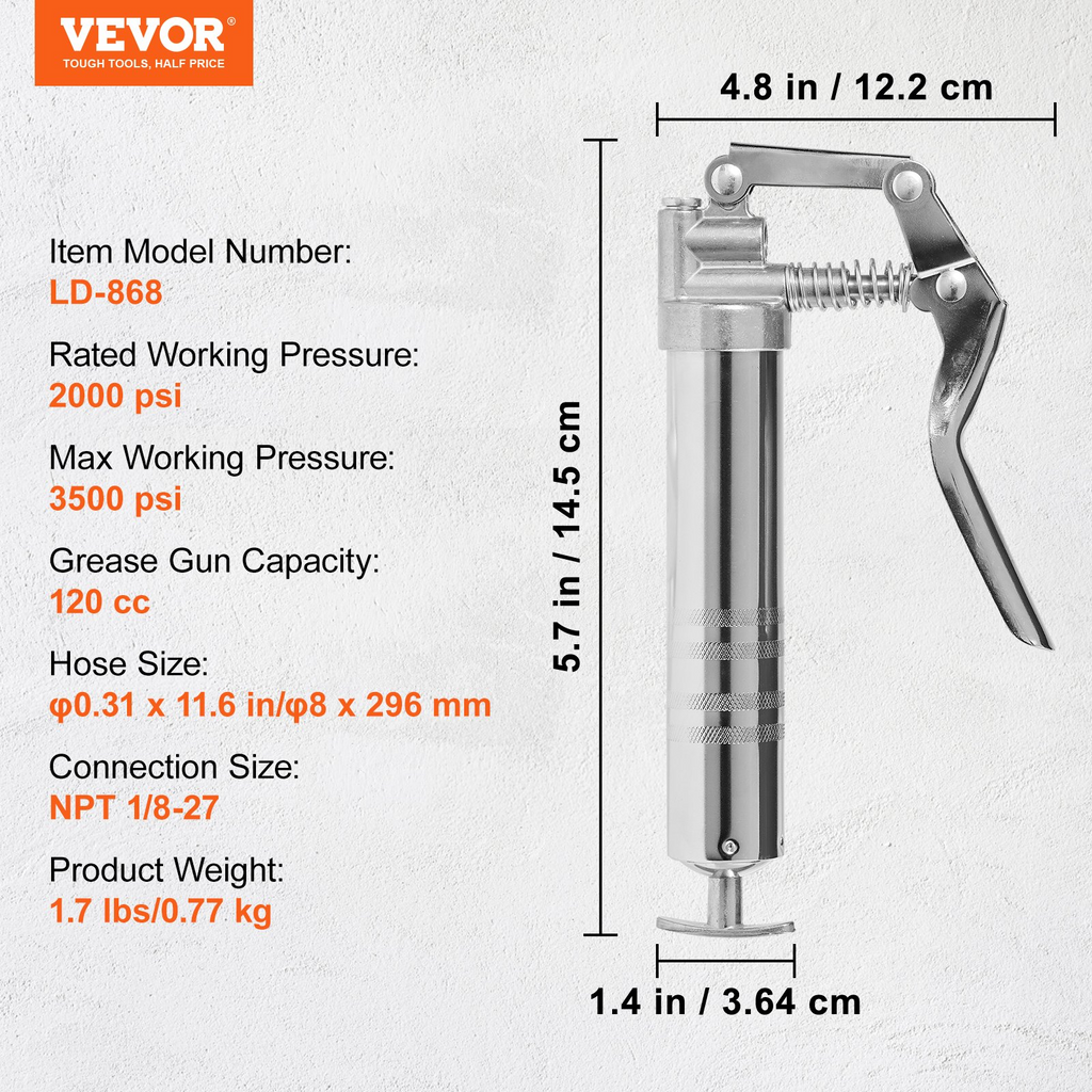 Pistola engrasadora con empuñadura de pistola VEVOR 3500 PSI capacidad de 4 oz/120 CC