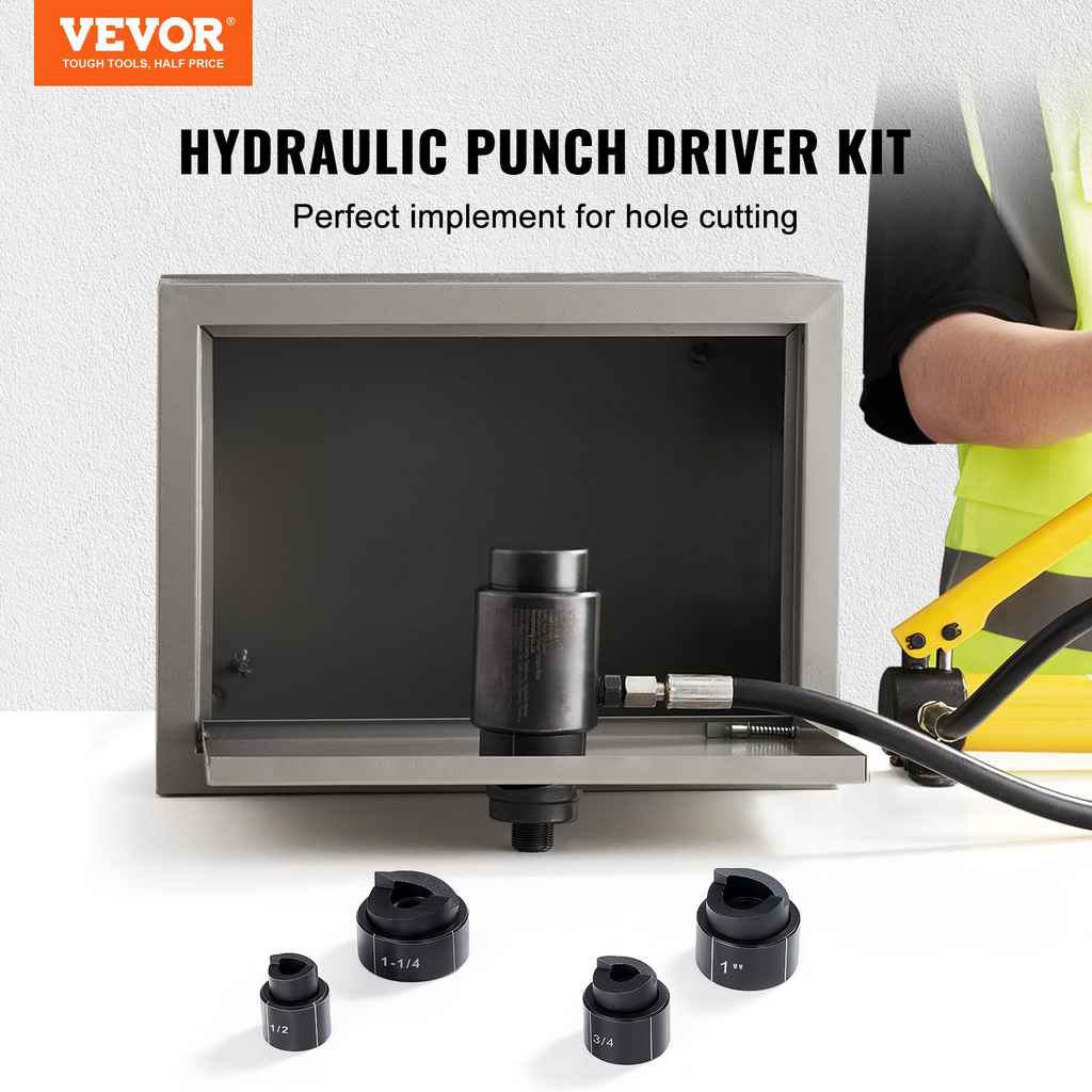 Kit de punzón hidráulico VEVOR para perforar agujeros con 4 matrices de 1/2" 3/4" 1" 1-1/4"