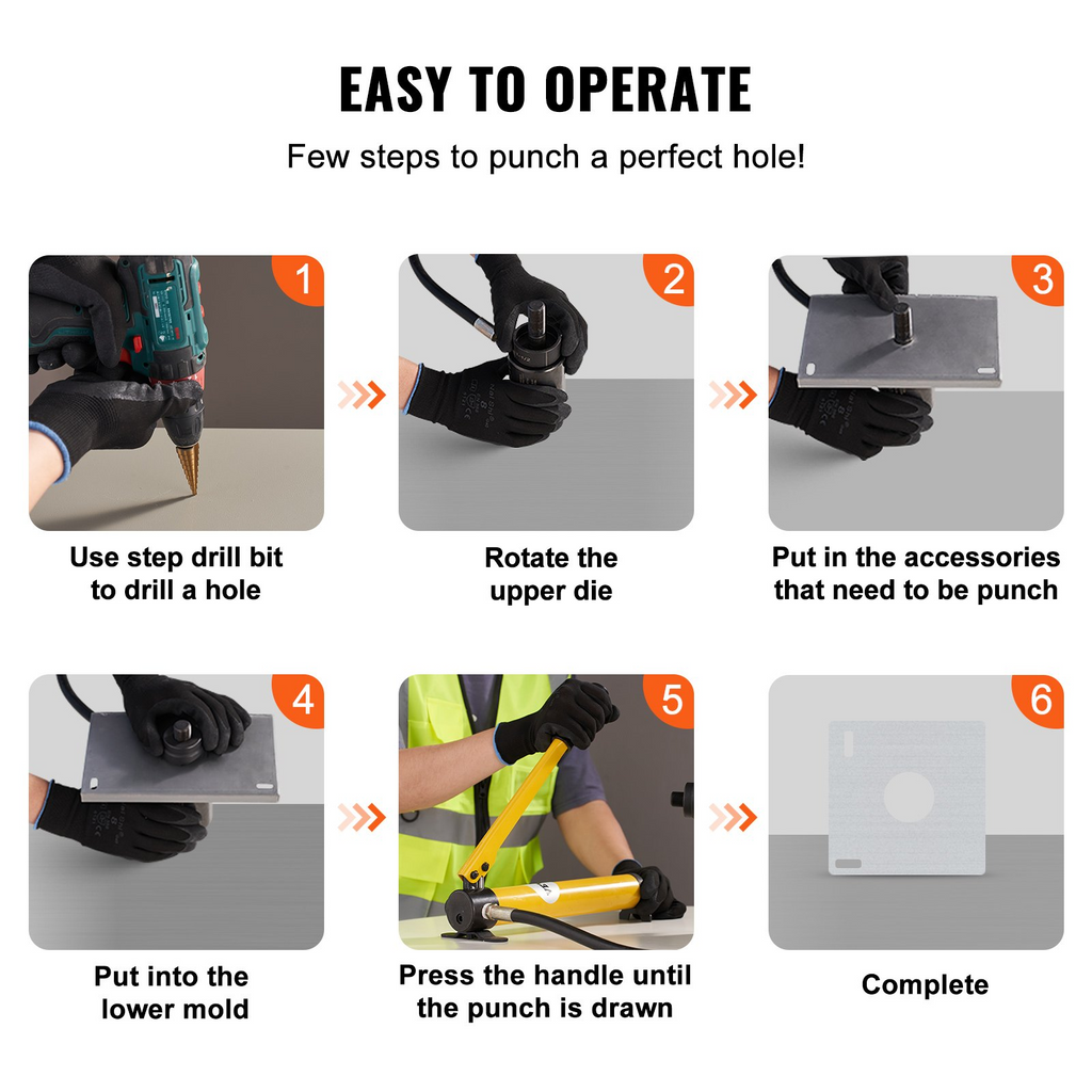 Kit de punzón hidráulico VEVOR para perforar agujeros con 4 matrices de 1/2" 3/4" 1" 1-1/4"