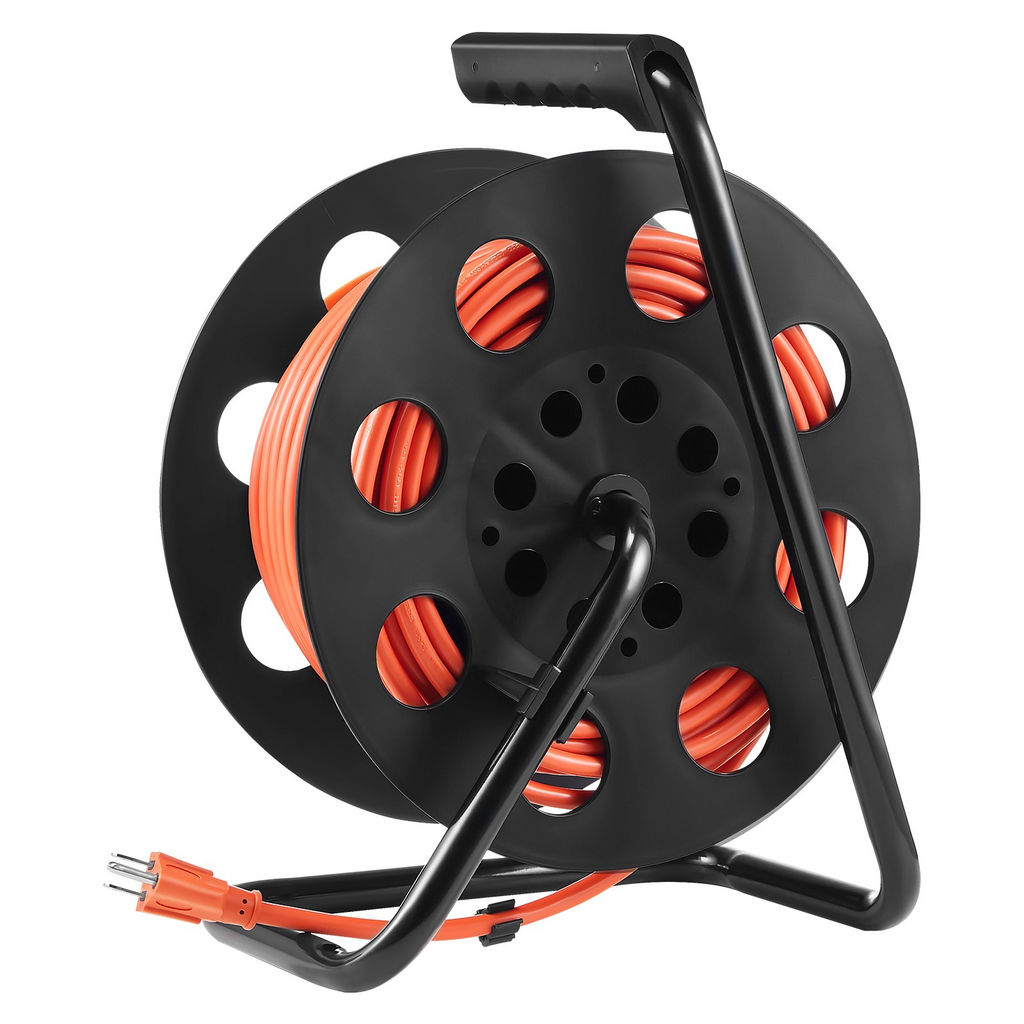 VEVOR - Carrete de cable de extensión de 100 pies con 4 tomas de corriente y cubierta antipolvo