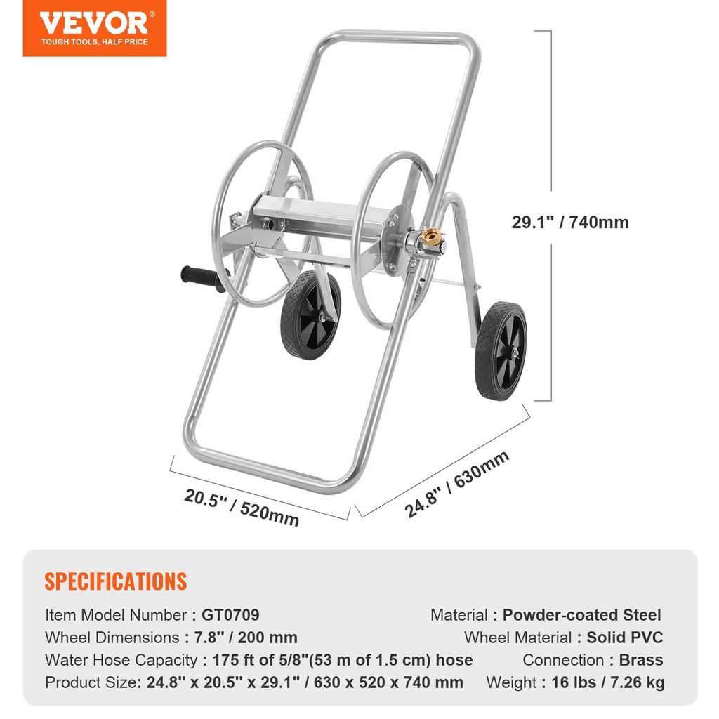VEVOR - Carrete para manguera con capacidad para hasta 175 pies de manguera de 5/8'' (manguera no incluida)