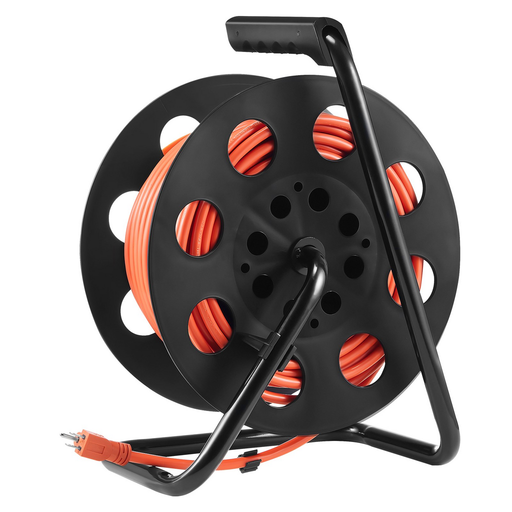 VEVOR - Carrete de cable de extensión de 100 pies con 4 tomas de corriente y cubierta antipolvo cable de alimentación SJTOW de 12 AWG