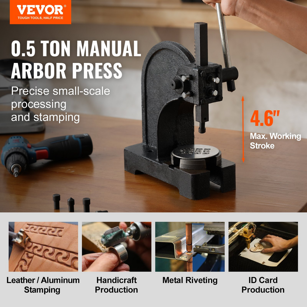 Prensa de husillo VEVOR manual de 0,5 toneladas altura máxima de 4,6"