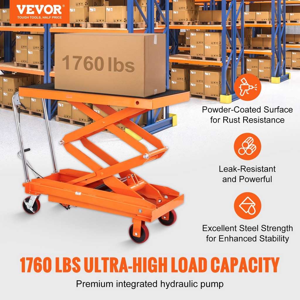 Mesa elevadora hidráulica VEVOR capacidad de 1760 lb altura de elevación de 59"