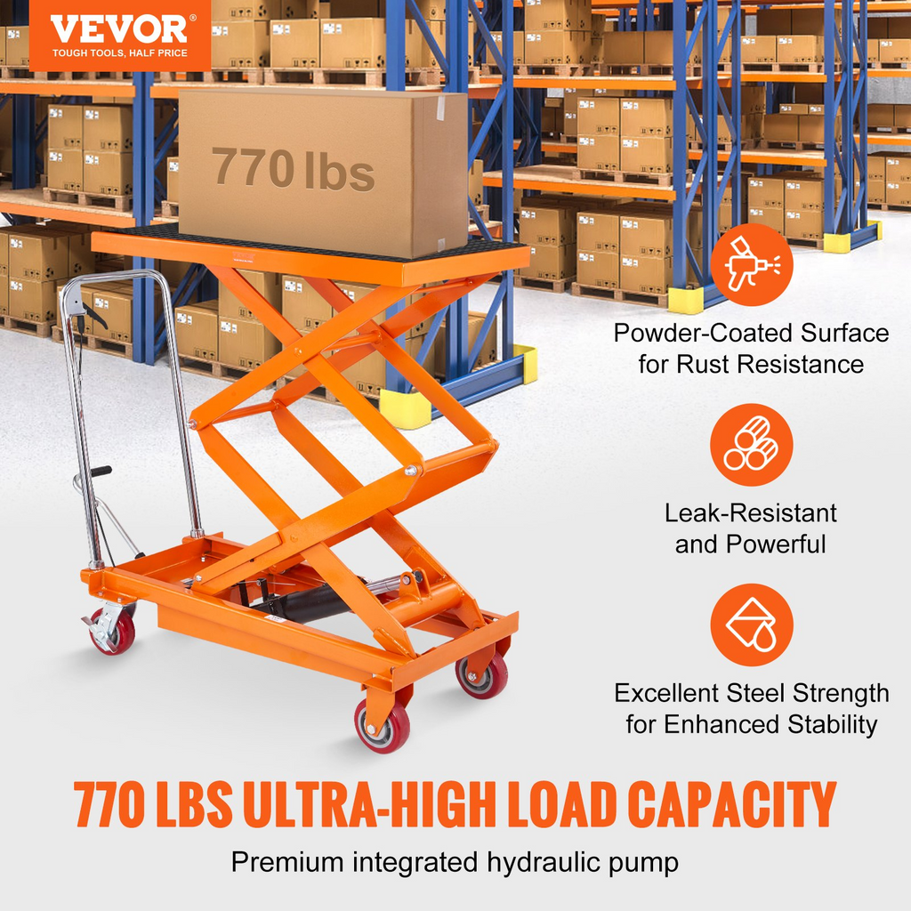 Mesa elevadora hidráulica VEVOR capacidad de 770 libras altura de elevación de 59"