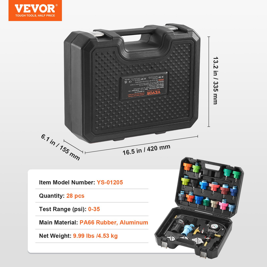 VEVOR 28 piezas Comprobador de presión de radiador Recarga de purga de vacío de refrigerante con adaptadores
