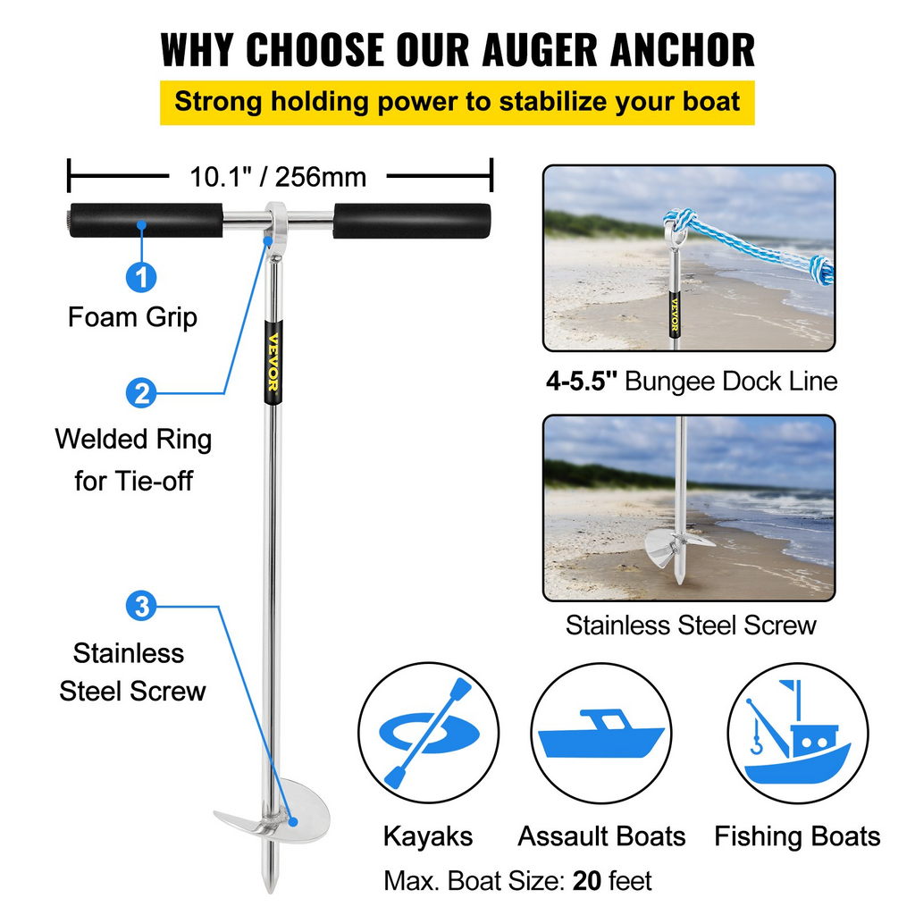 Anclaje de arena VEVOR barrena de 18" de largo para playa y banco de arena ancla de tornillo de acero inoxidable