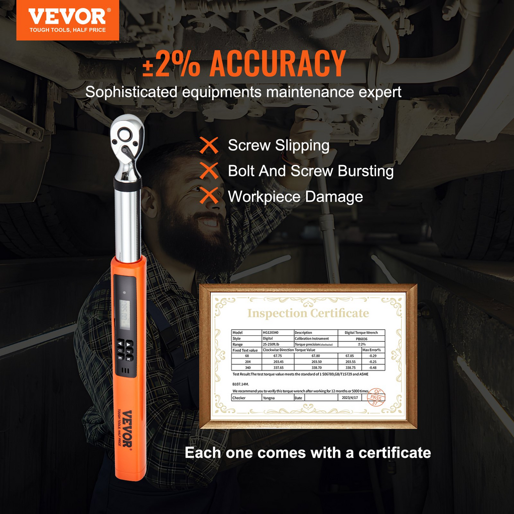 Llave dinamométrica digital VEVOR electrónica con accionamiento de 3/8" de 3,7 a 37 ft.lb/5 a 50 n.m rango de torsión con precisión de ±2 % ajustable de 3 modos con calibración de zumbador LED