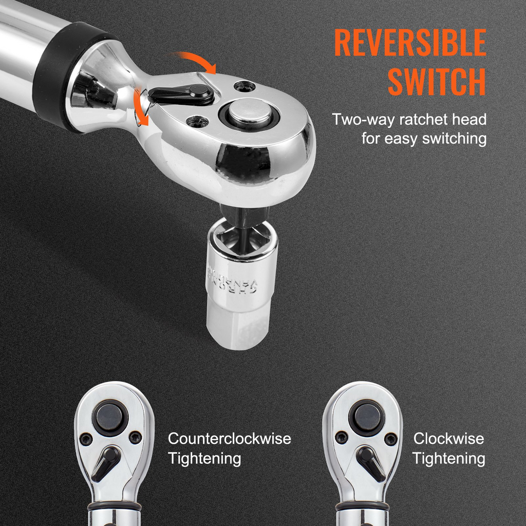 Llave dinamométrica digital VEVOR electrónica con accionamiento de 3/8" de 3,7 a 37 ft.lb/5 a 50 n.m rango de torsión con precisión de ±2 % ajustable de 3 modos con calibración de zumbador LED
