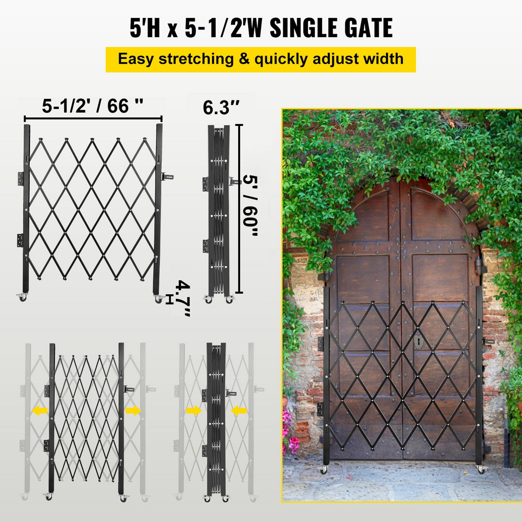 Puerta de seguridad plegable simple VEVOR 5,1' de alto x 5,9' de ancho (61 x 71 pulgadas)