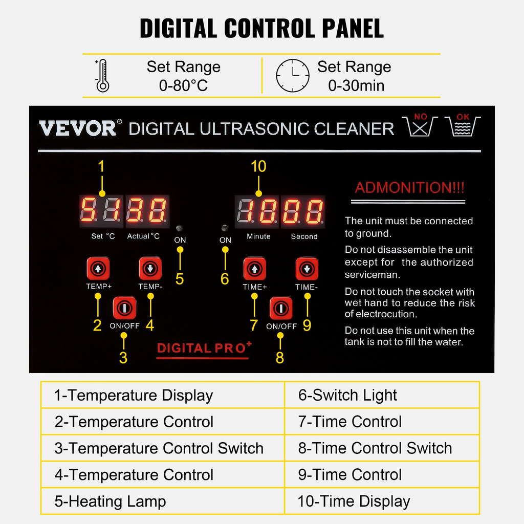 Limpiador ultrasónico VEVOR con temporizador digital y calentador  (30 l)