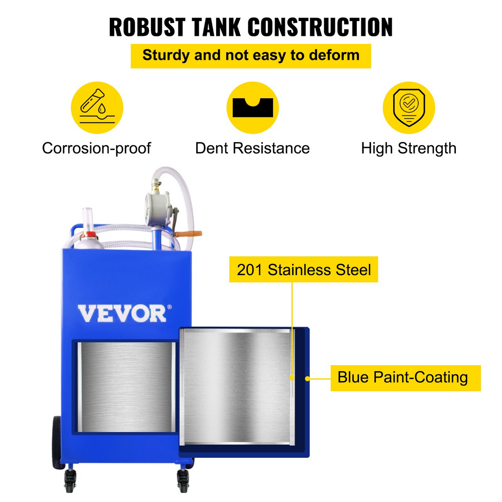 VEVOR - Contenedor de combustible de 30 galones, tanque de almacenamiento de gasolina y 4 ruedas, con bomba de transferencia manual, contenedor de combustible diésel y gasolina para automóviles JH2