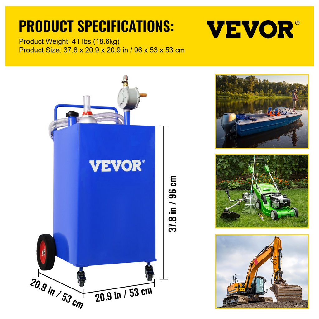 VEVOR - Contenedor de combustible de 30 galones, tanque de almacenamiento de gasolina y 4 ruedas, con bomba de transferencia manual, contenedor de combustible diésel y gasolina para automóviles JH2