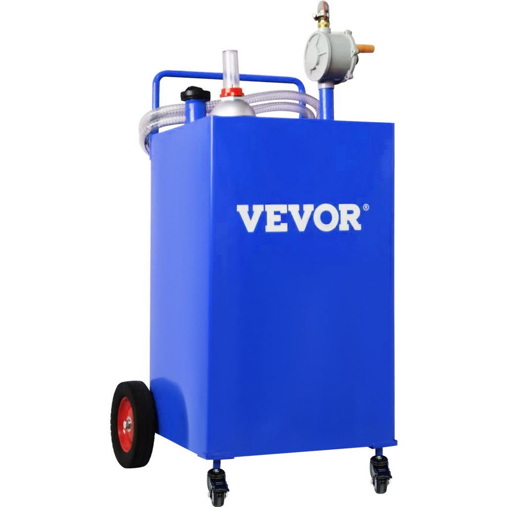 VEVOR - Contenedor de combustible de 30 galones, tanque de almacenamiento de gasolina y 4 ruedas, con bomba de transferencia manual, contenedor de combustible diésel y gasolina para automóviles JH2