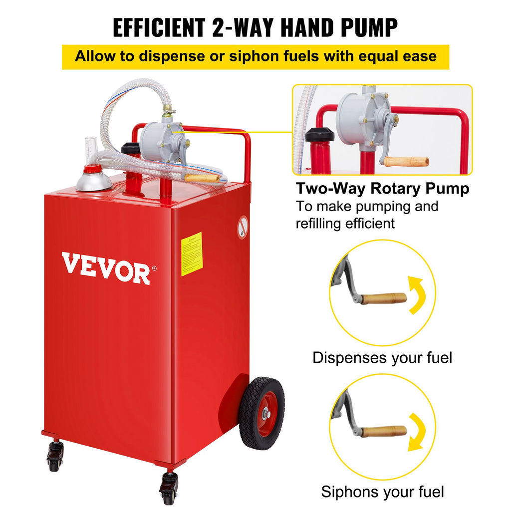 VEVOR - Contenedor de combustible de 30 galones, tanque de almacenamiento de gasolina y 4 ruedas, con bomba de transferencia manual, contenedor de combustible diésel y gasolina para automóviles JH2