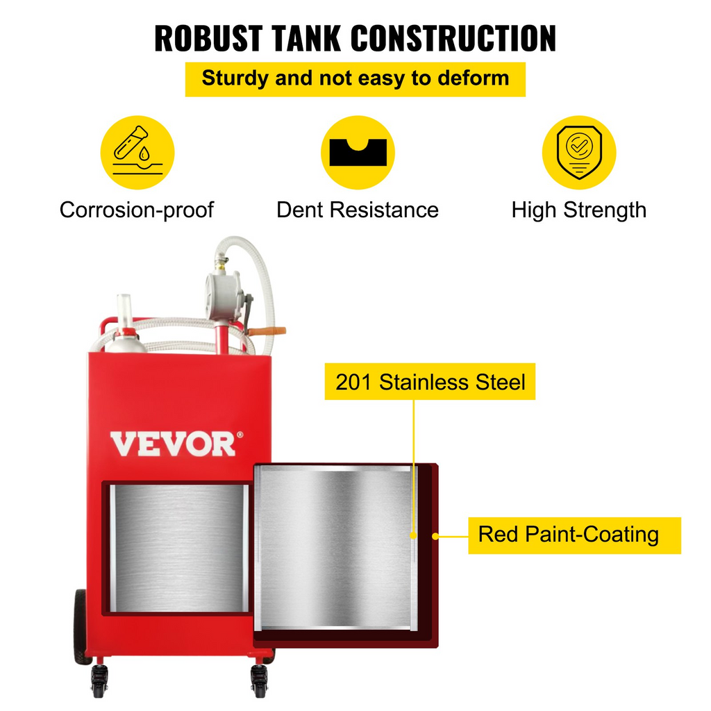 VEVOR - Contenedor de combustible de 30 galones, tanque de almacenamiento de gasolina y 4 ruedas, con bomba de transferencia manual, contenedor de combustible diésel y gasolina para automóviles JH2