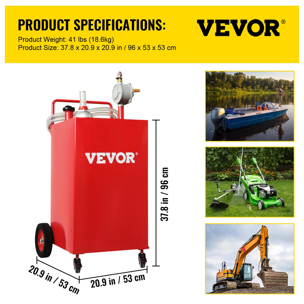 VEVOR - Contenedor de combustible de 30 galones, tanque de almacenamiento de gasolina y 4 ruedas, con bomba de transferencia manual, contenedor de combustible diésel y gasolina para automóviles JH2