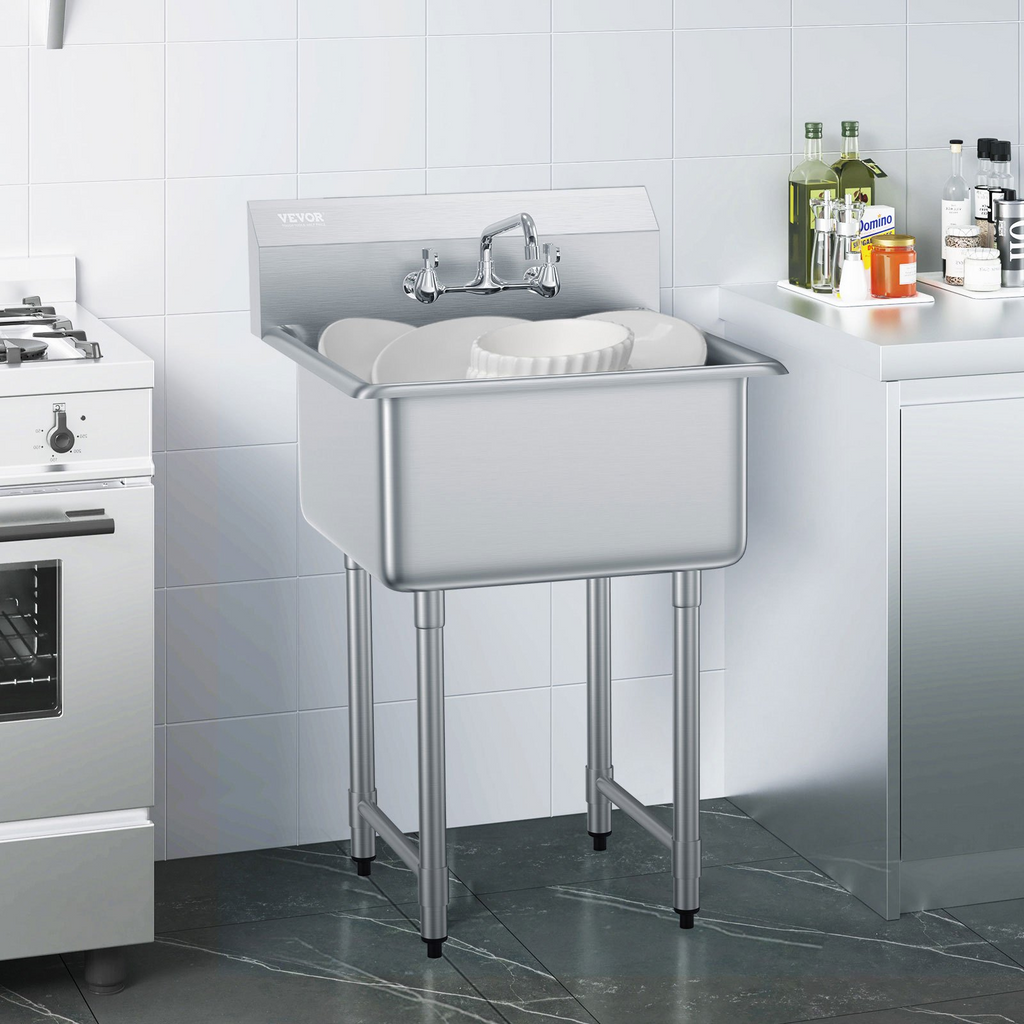 Fregadero de acero inoxidable VEVOR 1 compartimento un solo tazón de 27" x 41"