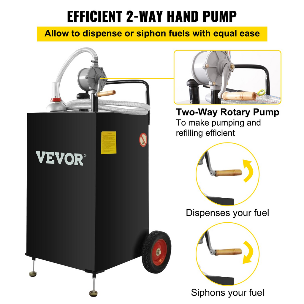VEVOR - Tanque de almacenamiento de combustible con ruedas, 30 galones, portátil, con bomba de transferencia manual, para automóviles JH2