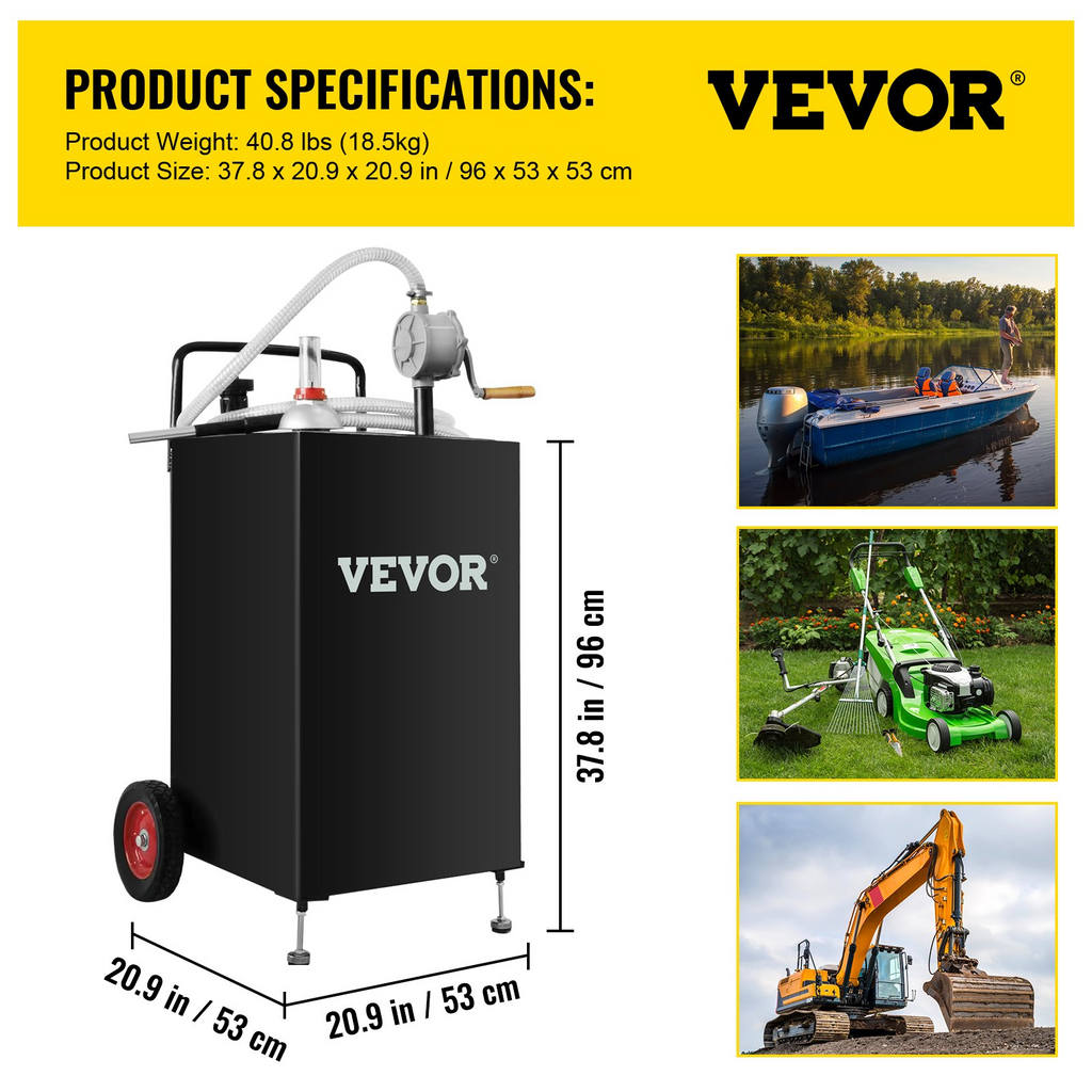 VEVOR - Tanque de almacenamiento de combustible con ruedas, 30 galones, portátil, con bomba de transferencia manual, para automóviles JH2