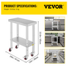 Mesa de trabajo de acero inoxidable VEVOR con ruedas de 24 x 12 x 32 pulgadas con 4 ruedas