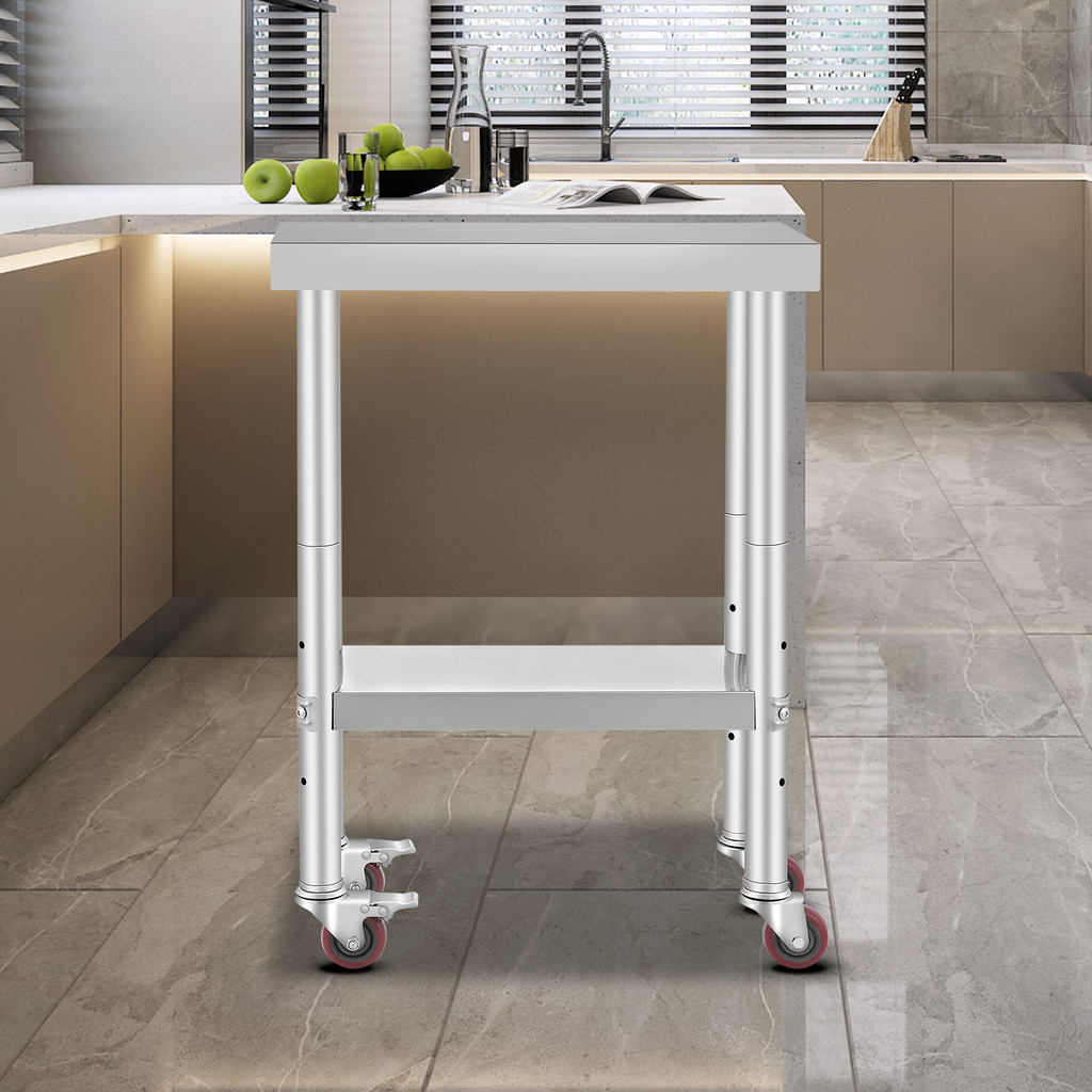 Mesa de trabajo de acero inoxidable VEVOR con ruedas de 24 x 12 x 32 pulgadas con 4 ruedas